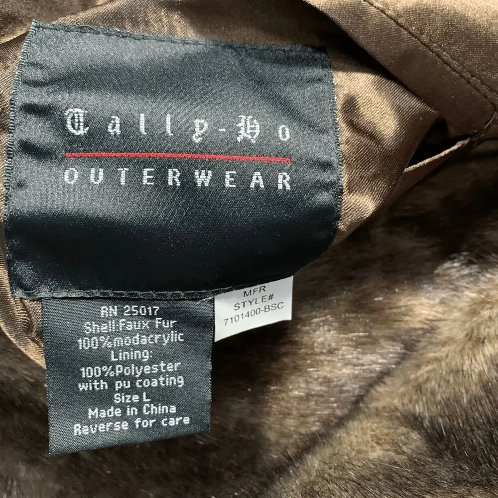 Vintage Reversible Brown Faux Fur Coat Satin Lining‎ Button Front Large Winter